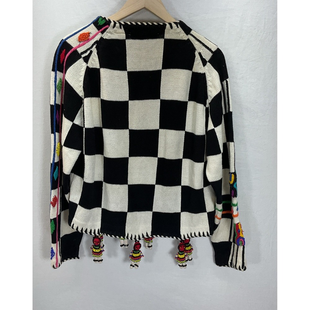 VTG Michael Simon OS Unique Checkered Funky Sweater Cardigan art to wear Gaudy - Picture 2 of 11